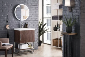 Columbia 24" Single Vanity, Coffee Oak, Brushed Nickel w/ White Glossy Composite Stone Top - Image 3