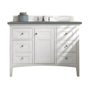 Palisades 48″ Single Vanity, Bright White w/ 3 CM Cala Blue Quartz Top