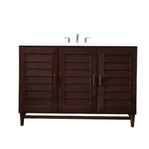 Portland 48″ Single Vanity, Burnished Mahogany w/ 3 CM White Zeus Quartz Top