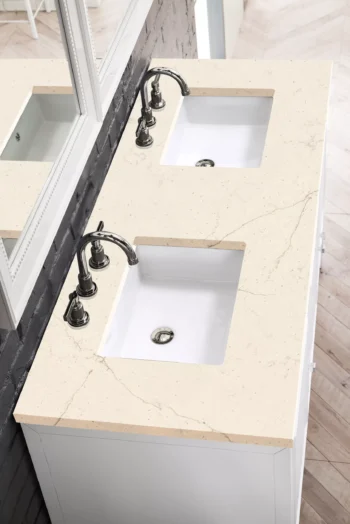 Athens 60" Double Vanity, Glossy White w/ 3 CM Eternal Marfil Top - Image 3