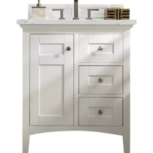 Palisades 30″ Single Vanity, Bright White w/ 3 CM Ethereal Noctis Quartz Top