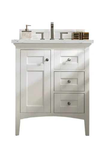 Palisades 30" Single Vanity, Bright White w/ 3 CM Ethereal Noctis Quartz Top