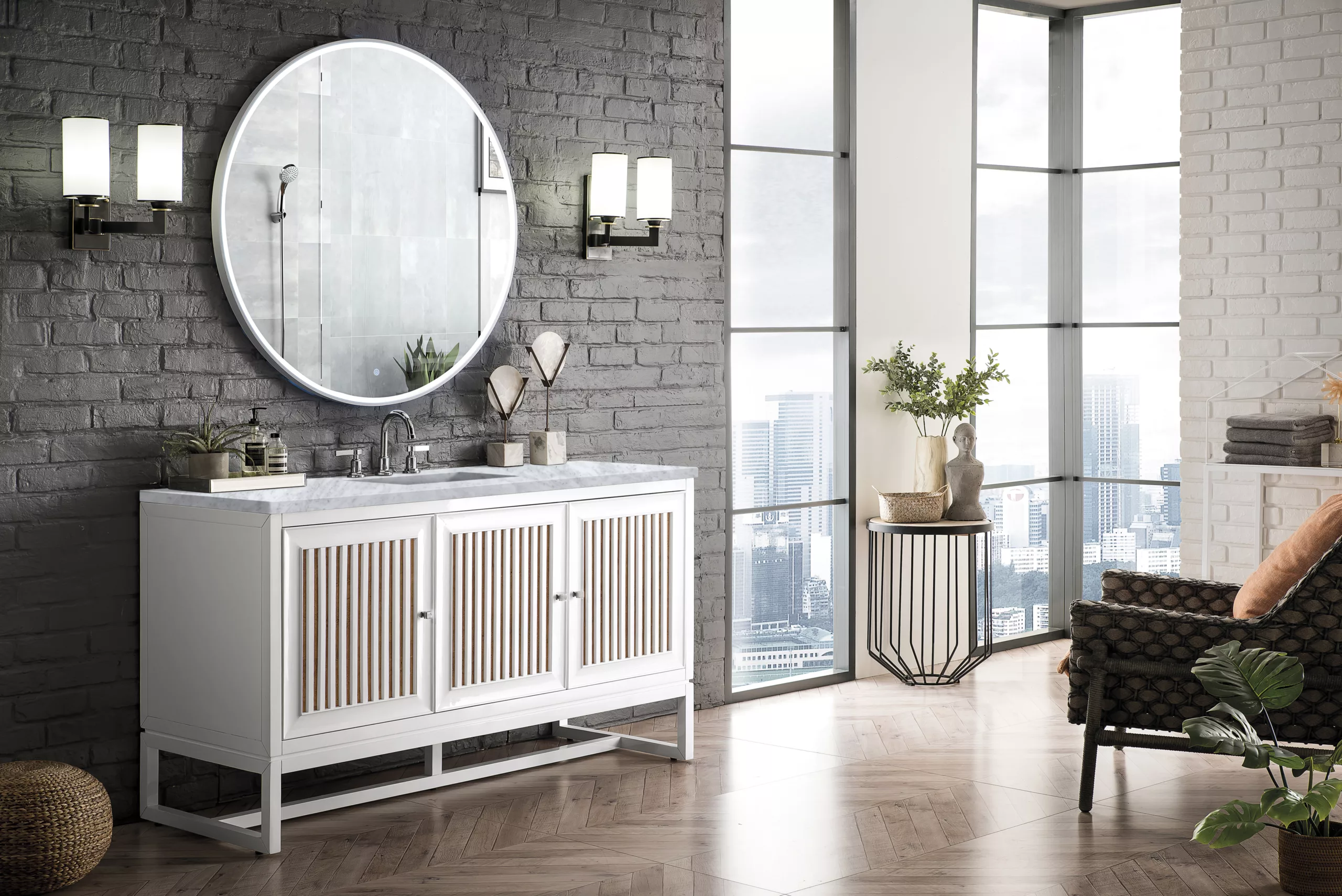 Athens 60" Single Vanity, Glossy White w/ 3 CM Carrara White Top - Image 5