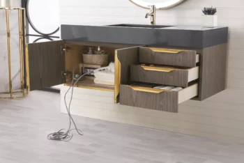 Mercer Island 48" Single Vanity, Ash Gray, Radiant Gold w/ Dusk Grey Glossy Composite Stone Top - Image 4