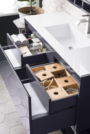 Milan 47.3" Single Vanity, Modern Gray Glossy w/ Glossy White Composite Stone Top - Image 4
