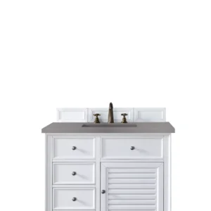 Savannah 36″ Single Vanity, Bright White w/ 3 CM Grey Expo Top