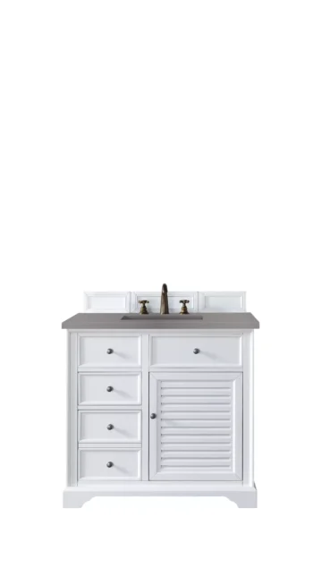 Savannah 36" Single Vanity, Bright White w/ 3 CM Grey Expo Top