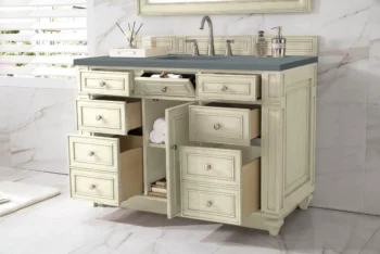 Bristol 48" Single Vanity, Vintage Vanilla w/ 3 CM Cala Blue Quartz Top - Image 4