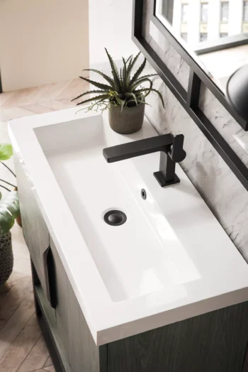 Columbia 31.5" Single Vanity, Ash Gray, Matte Black, w/ White Glossy Composite Stone Top - Image 6