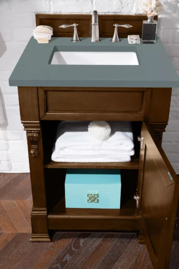 Brookfield 26" Single Vanity, Country Oak w/ 3 CM Cala Blue Top - Image 4
