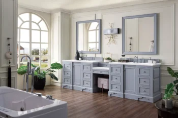 De Soto 118" Double Vanity Set, Silver Gray w/ 3 CM Arctic Fall Solid Surface Top - Image 3