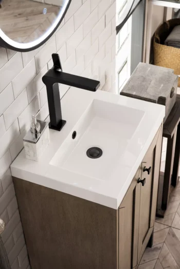 Chianti 20" Single Vanity, Whitewashed Walnut, Matte Black, w/ White Glossy Composite Stone Top - Image 4