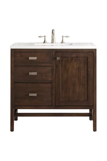 Addison 36" Single Vanity, Mid-Century Acacia w/ 3 CM White Zeus Quartz Top