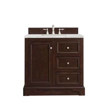 De Soto 36" Single Vanity, Burnished Mahogany w/ 3 CM Eternal Jasmine Pearl Quartz Top