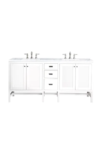Addison 72" Double Vanity, Glossy White w/ 3 CM Carrara White Top