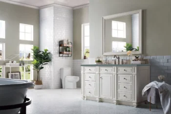 Bristol 60" Single Vanity, Bright White w/ 3 CM Cala Blue Top - Image 3
