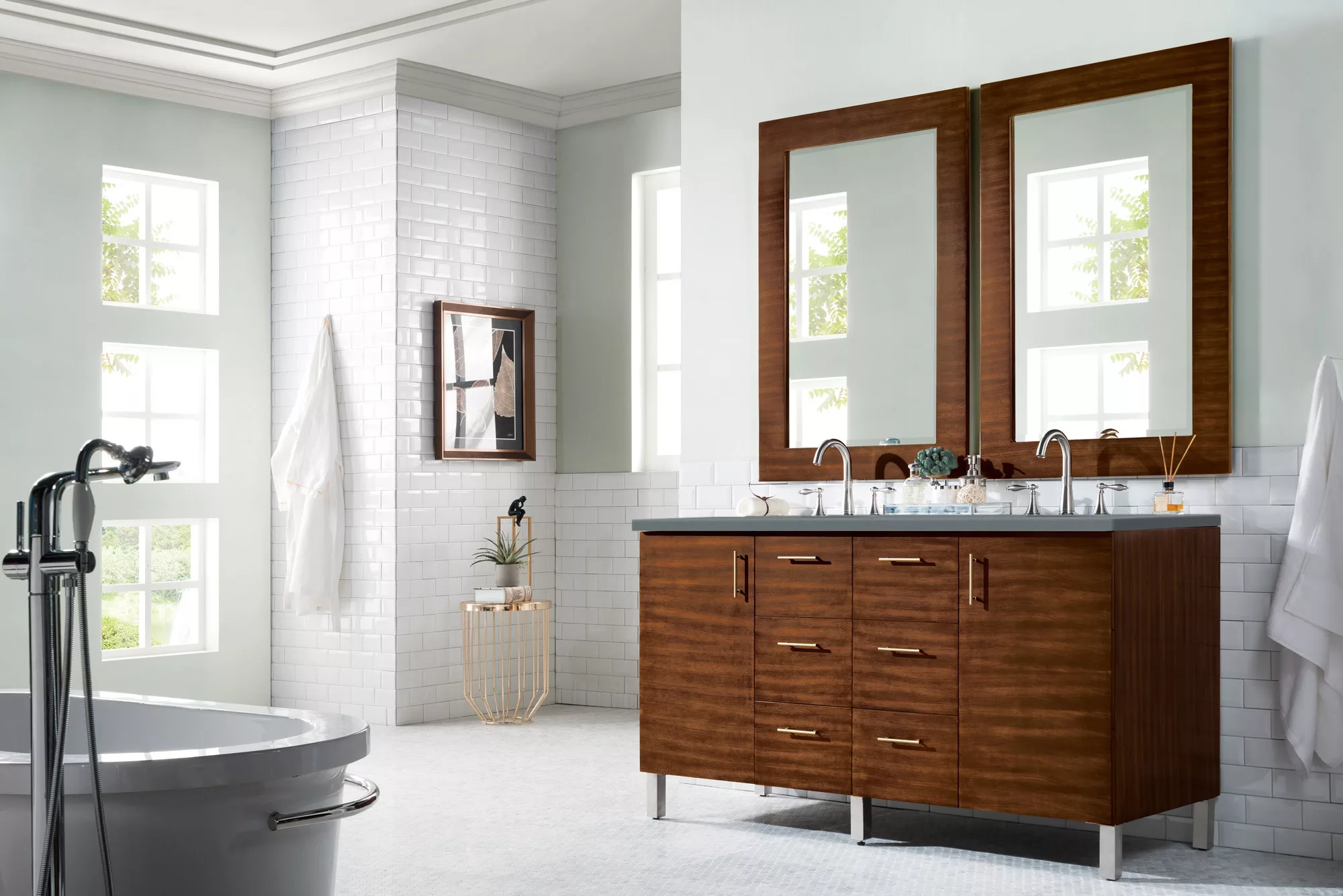 Metropolitan 60" Double Vanity, American Walnut w/ 3 CM Cala Blue Top - Image 3