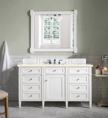 Brittany 60" Single Vanity, Bright White w/ 3 CM Eternal Marfil Quartz Top - Image 2