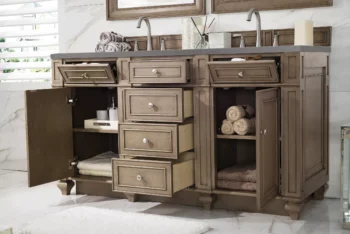 Bristol 60" Double Vanity, Whitewashed Walnut w/ 3 CM Grey Expo Quartz Top - Image 4