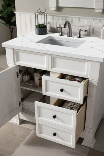 Brookfield 36" Single Vanity, Bright White w/ 3 CM Ethereal Noctis Quartz Top - Image 4