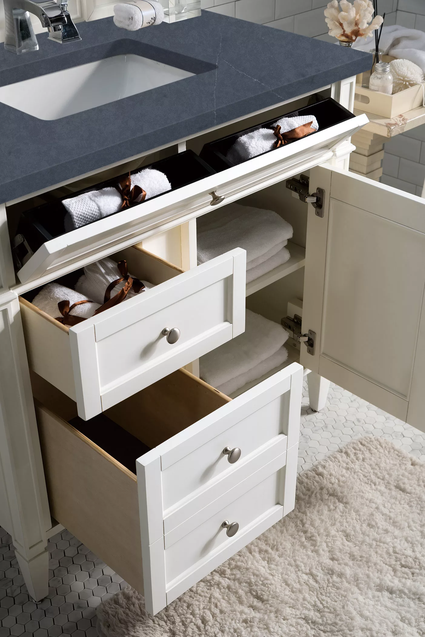 Brittany 36" Single Vanity, Bright White w/ 3 CM Charcoal Soapstone Quartz Top - Image 4