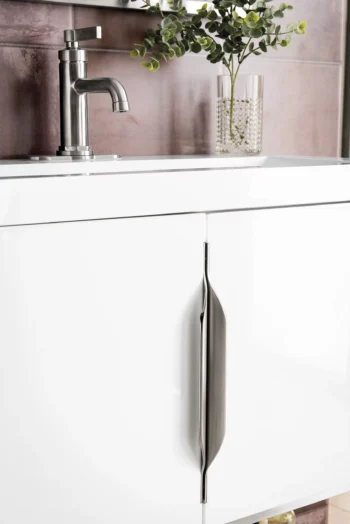 Columbia 31.5" Single Vanity, Glossy White, Brushed Nickel, w/ White Glossy Composite Stone Top - Image 5
