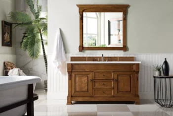 Brookfield 60" Single Vanity, Country Oak w/ 3 CM Arctic Fall Solid Surface Top - Image 2