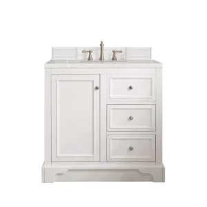 De Soto 36″ Single Vanity, Bright White w/ 3 CM Eternal Serena Quartz Top