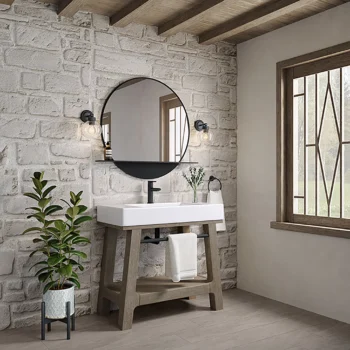 Auburn 36" Single Sink Console, Weathered Timber w/ Glossy White Mineral Composite Stone Top - Image 4