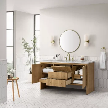 Hudson 60" Single Vanity, Light Natural Oak w/ 3 CM Eternal Jasmine Pearl Top - Image 4