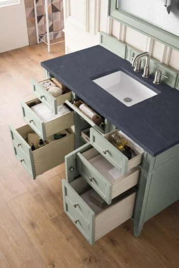 Brittany 48" Single Vanity, Sage Green w/ 3 CM Charcoal Soapstone Quartz Top - Image 4
