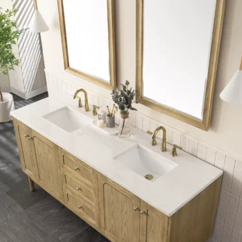 Laurent 72" Double Vanity, Light Natural Oak w/ 3 CM Arctic Fall Top - Image 7