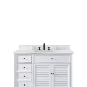 Savannah 48″ Single Vanity, Bright White w/ 3 CM Eternal Jasmine Pearl Top