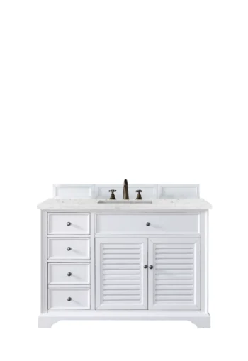Savannah 48" Single Vanity, Bright White w/ 3 CM Eternal Jasmine Pearl Top