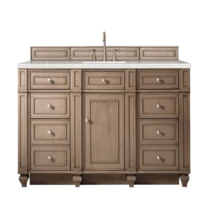 Bristol 60″ Single Vanity, Whitewashed Walnut w/ 3 CM Eternal Serena Quartz Top
