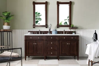 Brittany 72" Double Vanity, Burnished Mahogany w/ 3 CM Ethereal Noctis Quartz Top - Image 2