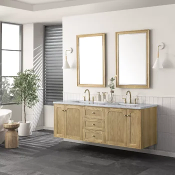 Laurent 72" Double Vanity, Light Natural Oak w/ 3 CM Carrara Marble Top - Image 6