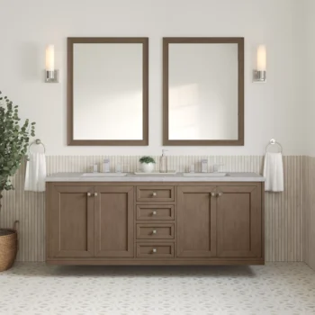 Chicago 72" Double Vanity, Whitewashed Walnut w/ 3 CM Eternal Jasmine Pearl Quartz Top - Image 3