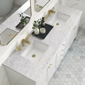 Chicago 72" Double Vanity, Glossy White w/ 3 CM Eternal Jasmine Pearl Top - Image 4
