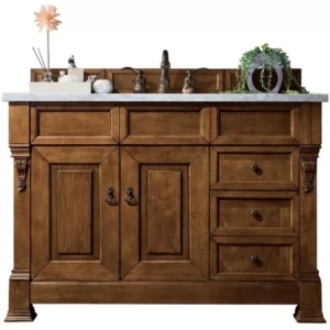 Brookfield 48″ Single Vanity, Country Oak w/ 3 CM Carrara Marble Top