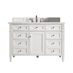 Brittany 48″ Single Vanity, Bright White w/ 3 CM Carrara Marble Top