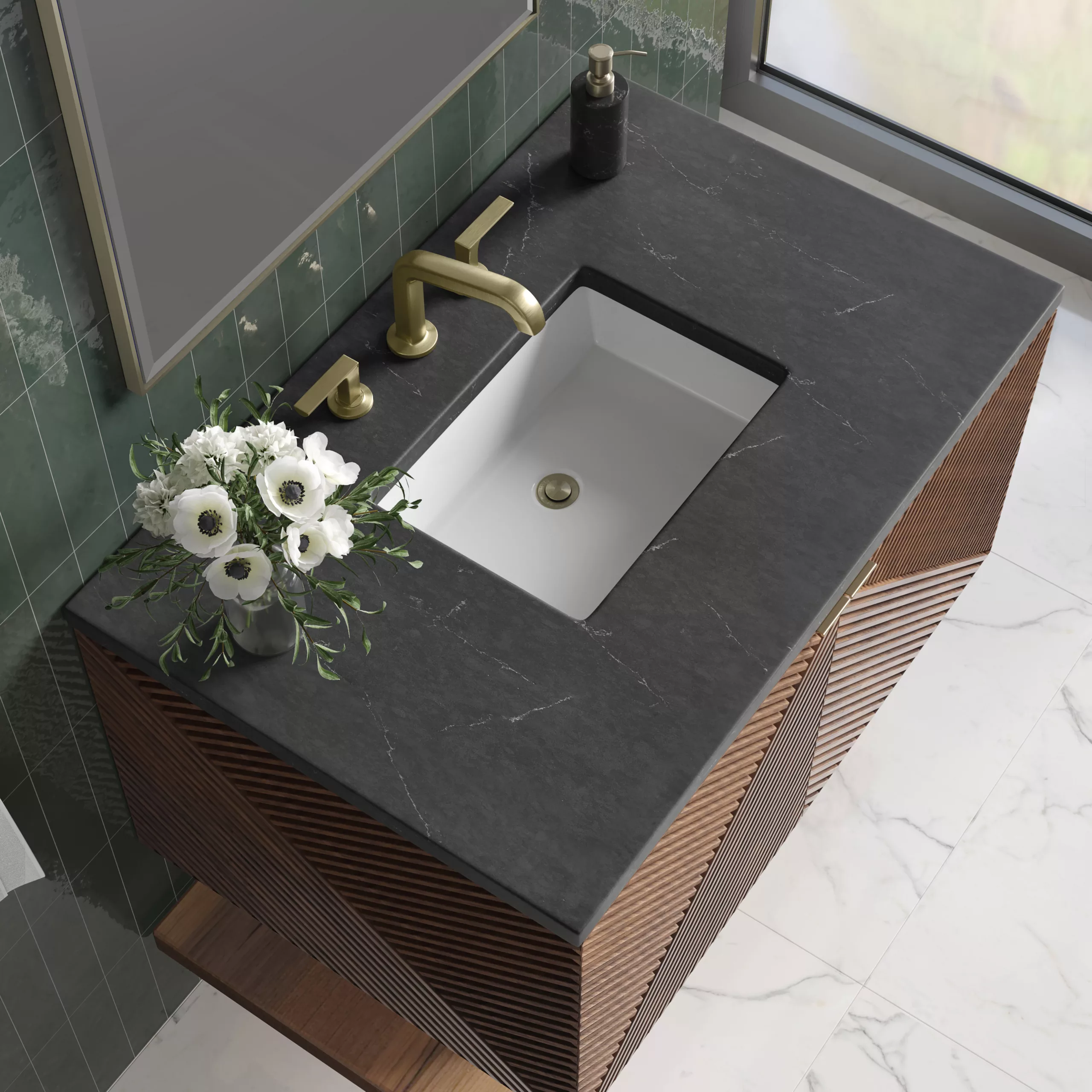 Marcello 36" Single Vanity, Chestnut w/ 3 CM Charcoal Soapstone Top - Image 5