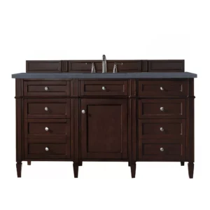 Brittany 60″ Single Vanity, Burnished Mahogany w/ 3 CM Charcoal Soapstone Quartz Top