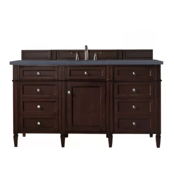 Brittany 60" Single Vanity, Burnished Mahogany w/ 3 CM Charcoal Soapstone Quartz Top