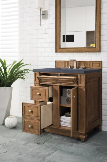 Bristol 30" Single Vanity, Saddle Brown w/ 3 CM Charcoal Soapstone Quartz Top - Image 4