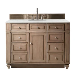 Bristol 48″ Single Vanity, Whitewashed Walnut w/ 3 CM Eternal Jasmine Pearl Quartz Top