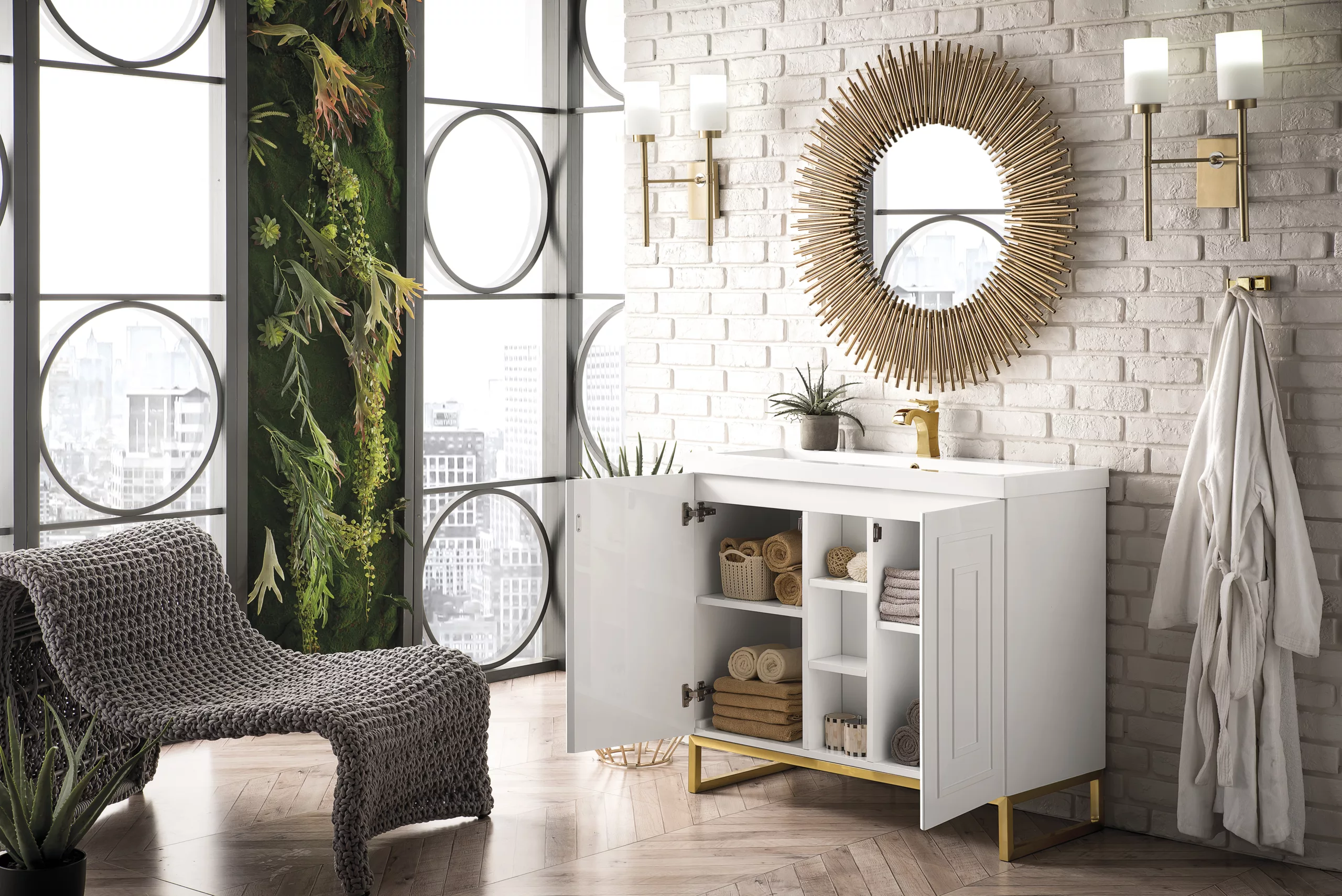 Alicante 39.5" Single Vanity, Glossy White, Radiant Gold w/ White Glossy Composite Stone Top - Image 4