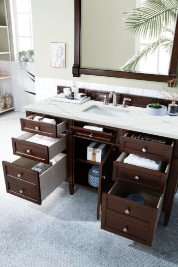 Brittany 60" Single Vanity, Burnished Mahogany w/ 3 CM Ethereal Noctis Quartz Top - Image 4
