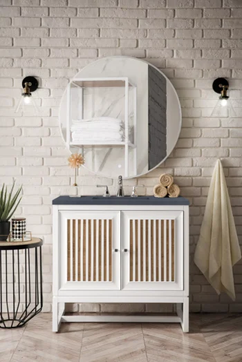Athens 36" Single Vanity, Glossy White w/ 3 CM Charcoal Soapstone Quartz Top - Image 3