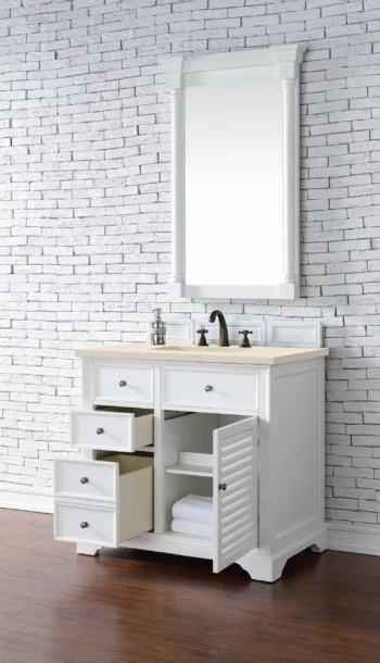 Savannah 36" Single Vanity, Bright White w/ 3 CM Eternal Marfil Quartz Top - Image 4